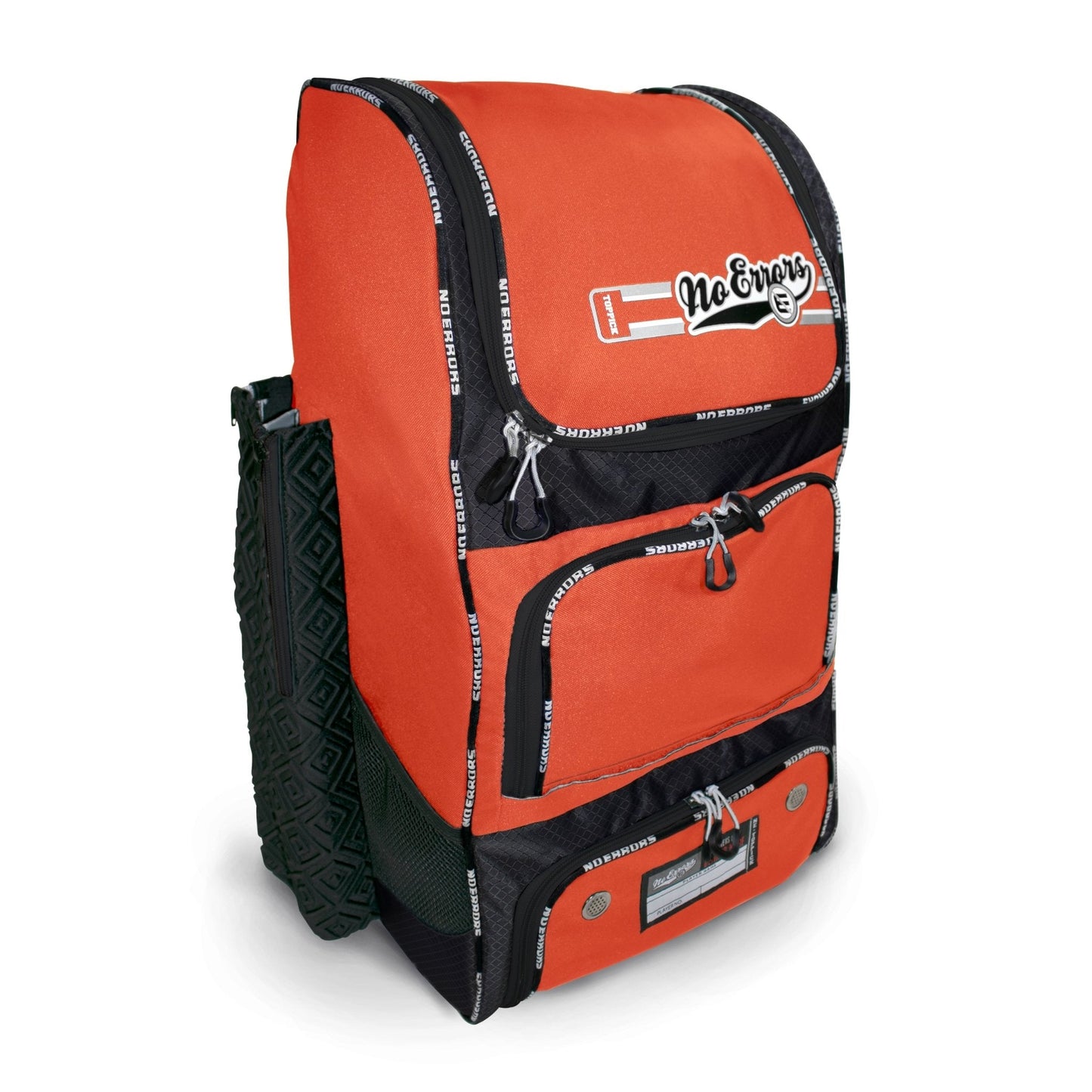 Orange No Errors baseball and softball backpack designed for comfort and functionality